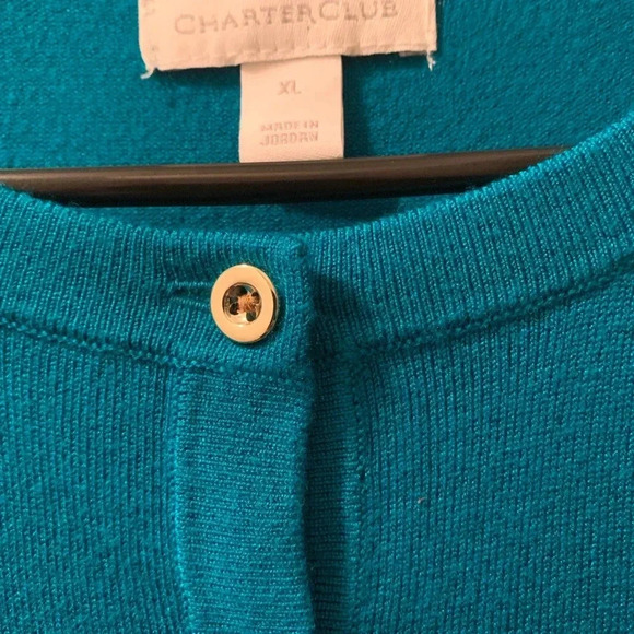 Charter Club button down cardigan long slve  crewneck turquoise in color Size Xl - Picture 2 of 6